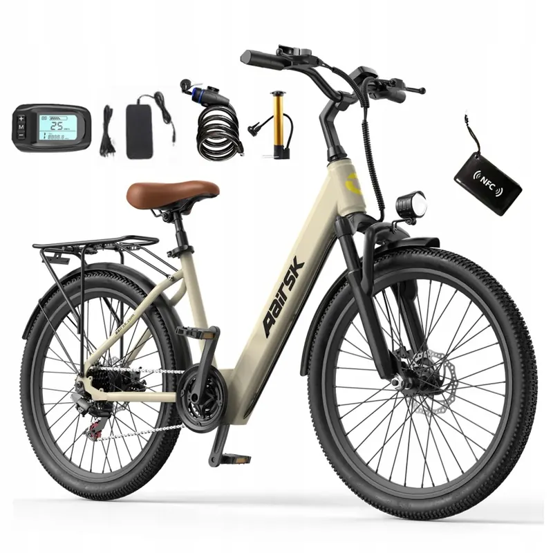 Aairsk SU7 ebike in beige color with 24 inch wheels and aluminium frame