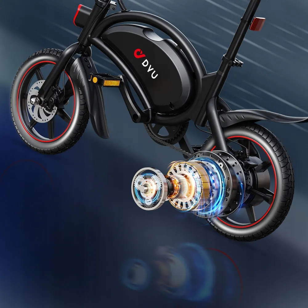 DYU D3F electric bike partially folded and adjusted for compact storage