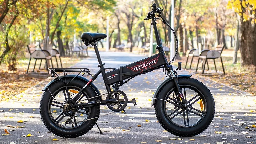 Engwe EP-2 Boost folding electric bike with fat tires in brown
