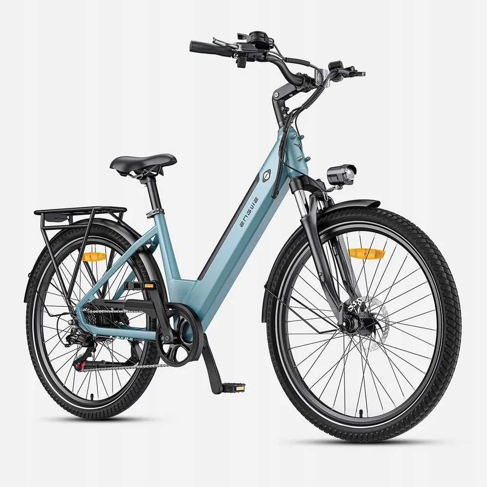 Engwe P275 SE electric bike folded and ready to ride with 27.5 inch wheels