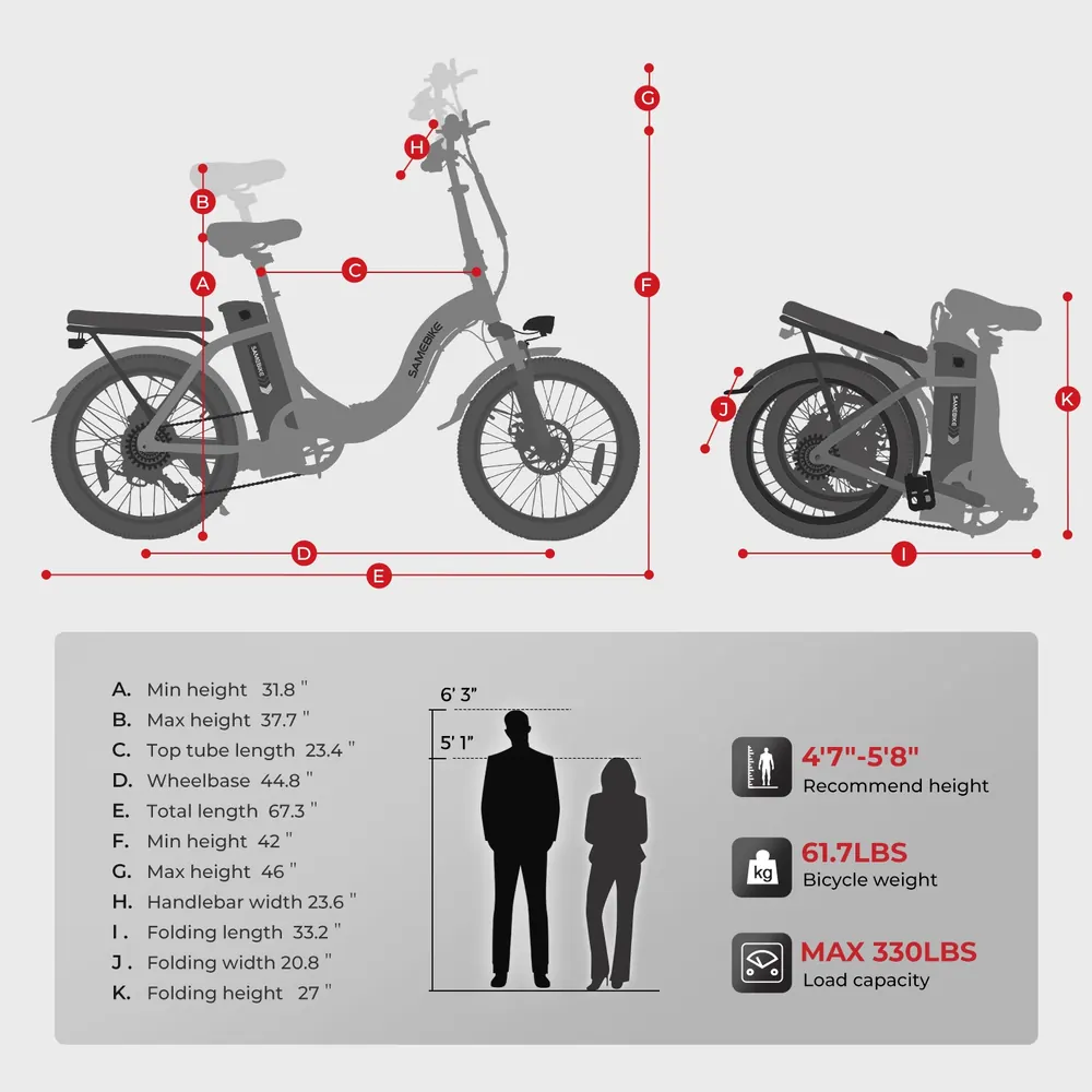 SAMEBIKE CY20 electric bike maximum load 150 kg