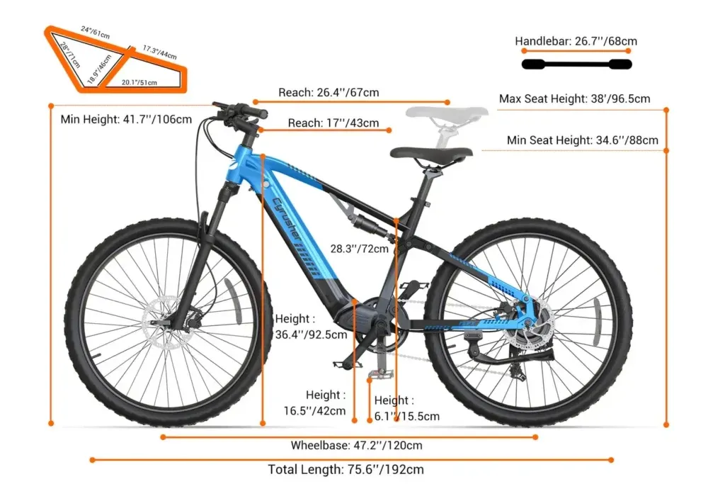 Cyrusher Flex Electric Mountain Bike Size Information