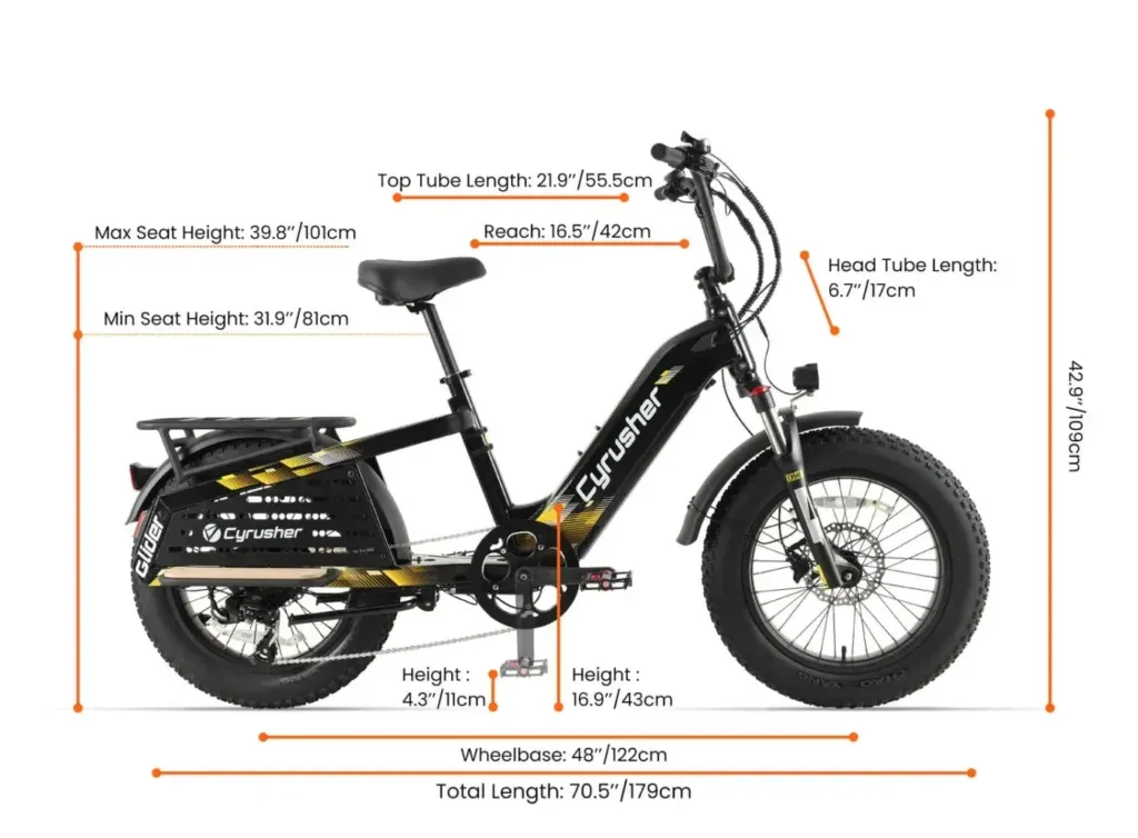 Cyrusher Glider Cargo E-Bike Size Information